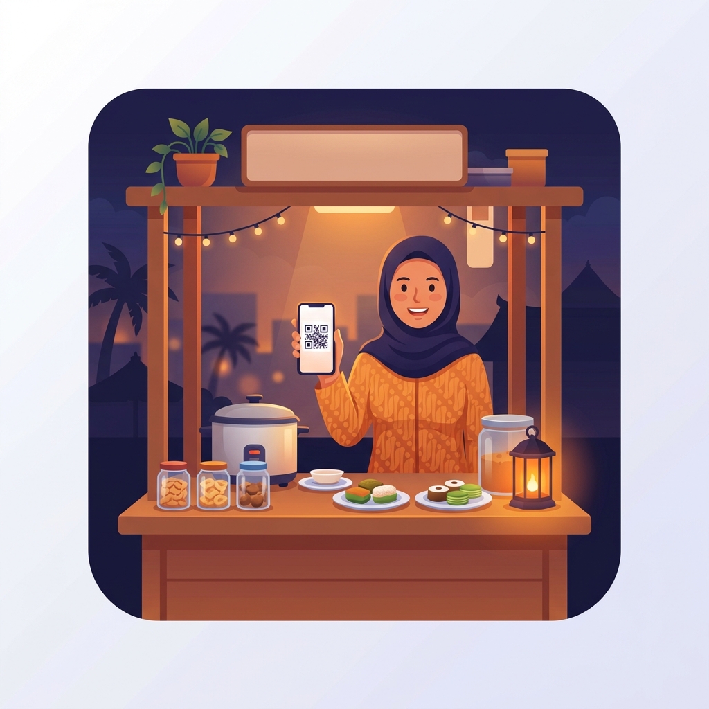 Ilustrasi warung UMKM menggunakan QRIS